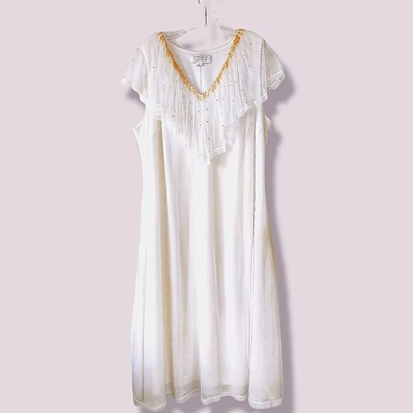 Badgley Mischka 2X Wedding Dress Midi Length White Net Over Sleeveless Stretch‎ - Picture 1 of 7